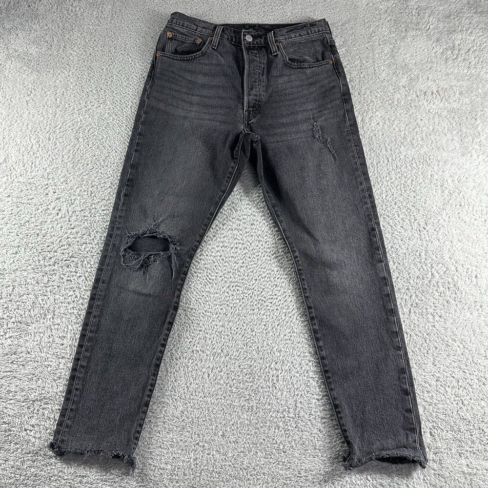 Levi 501 S Womens 28x28‎ Black Distressed Straight Leg Distressed Raw Hem